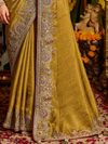 Mustard Yellow Banarasi Tissue Silk Saree With Contrast Blouse