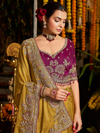 Mustard Yellow Banarasi Tissue Silk Saree With Contrast Blouse