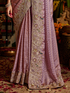 Mauve Purple Banarasi Tissue Silk Saree With Contrast Blouse