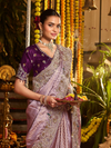 Mauve Purple Banarasi Tissue Silk Saree With Contrast Blouse