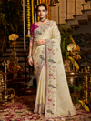 Cream Banarasi Tissue Silk Saree With Contrast Blouse