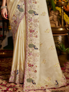 Cream Banarasi Tissue Silk Saree With Contrast Blouse