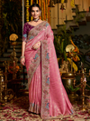 Rose Pink Banarasi Tissue Silk Saree With Contrast Blouse
