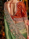 Mehendi Green Banarasi Tissue Silk Saree With Contrast Blouse