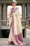 Almond Cream Woven Linen Cotton Saree