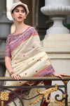 Almond Cream Woven Linen Cotton Saree