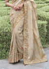 Almond Off White Embroidered Designer Tissue Silk Saree