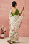 Almond White and Green Brasso Organza Printed Saree