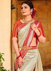 Almond White and Red Kanjivaram Saree