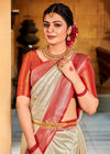 Almond White and Red Kanjivaram Saree