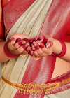 Almond White and Red Kanjivaram Saree