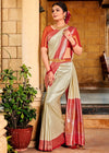 Almond White and Red Kanjivaram Saree