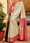 Almond White and Red Kanjivaram Saree