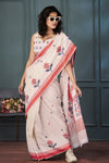 Almond White Handloom Linen Saree