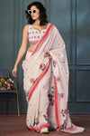 Almond White Handloom Linen Saree