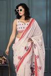 Almond White Handloom Linen Saree