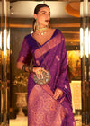 Amaranth Deep Purple Bronze Zari Woven Banarasi Tussar Silk Designer Saree