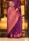 Amaranth Deep Purple Bronze Zari Woven Banarasi Tussar Silk Designer Saree