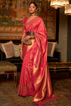 Amaranth Pink Woven Kanjivaram Handloom Silk Saree