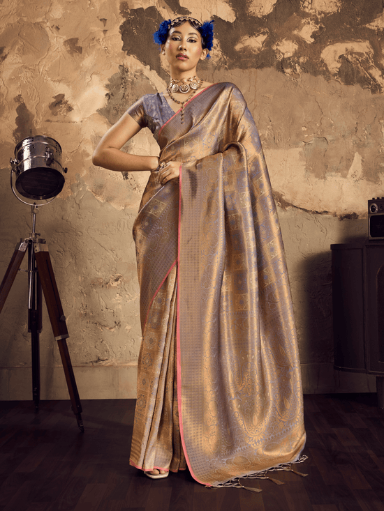 Antique Gold Banarasi Soft Silk Saree