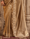 Antique Gold Embroidered Designer Tissue Silk Saree
