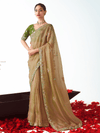 Antique Gold Embroidered Designer Tissue Silk Saree With Contrast Blouse