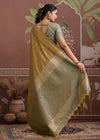 Antique Gold Tussar Silk Saree with Grey Contrast Blouse