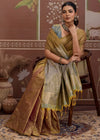 Antique Gold Tussar Silk Saree with Grey Contrast Blouse