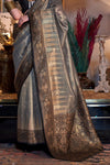 Antique Golden Grey Tissue Silk Saree