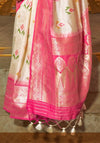 Antique White And Rose Handloom Banarasi Silk Saree