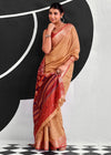 Apricot Orange Woven Designer Linen Cotton Saree