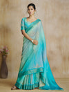 Aqua Blue Art Silk Digital Printed Saree