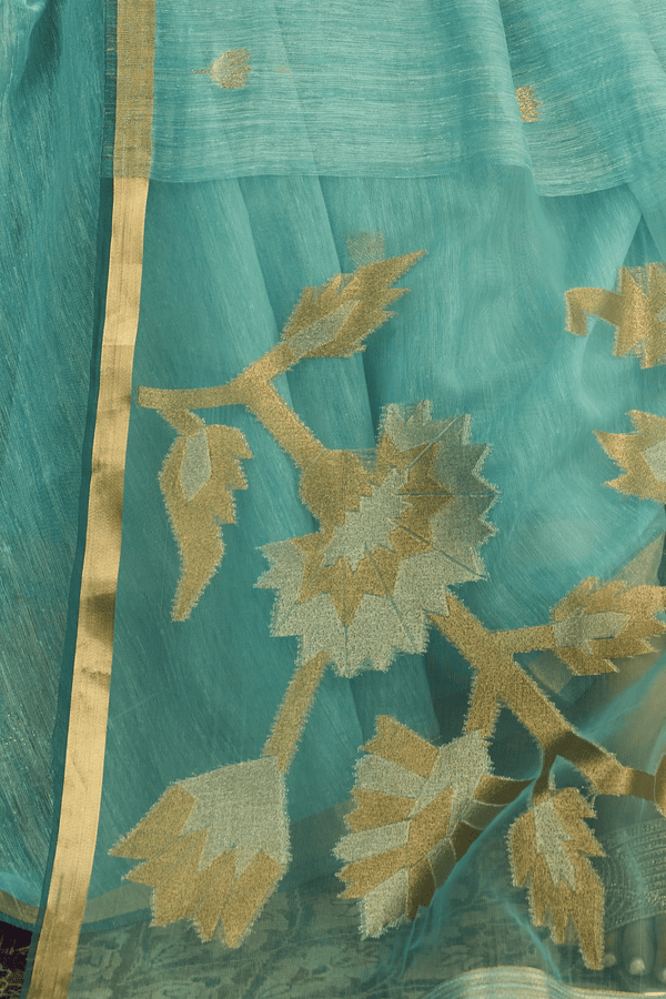 Aqua Blue Banarasi Cotton Silk Saree