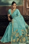 Aqua Blue Banarasi Cotton Silk Saree