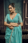 Aqua Blue Banarasi Cotton Silk Saree