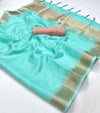 Aqua Blue Chiffon Handloom Saree