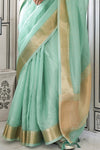 Aqua Blue Chiffon Handloom Saree