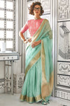 Aqua Blue Chiffon Handloom Saree