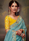 Aqua Blue Designer Organza Silk Saree