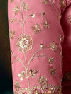 Aqua Blue Embroidered Designer Satin Silk Saree, contrast blouse close-up