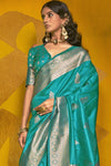 Aqua Blue Kanjivaram Silk Saree with Gold Zari