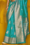 Aqua Blue Kanjivaram Silk Saree with Gold Zari