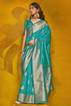 Aqua Blue Kanjivaram Silk Saree with Gold Zari