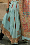 Aqua Blue Kashmiri Jamawar Handloom Silk Saree