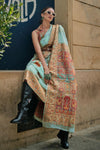 Aqua Blue Kashmiri Jamawar Handloom Silk Saree