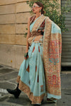 Aqua Blue Kashmiri Jamawar Handloom Silk Saree