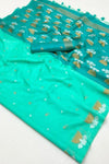 Aqua Blue Tussar Silk Saree