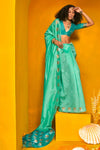 Aqua Blue Tussar Silk Saree