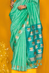 Aqua Blue Tussar Silk Saree