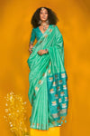 Aqua Blue Tussar Silk Saree